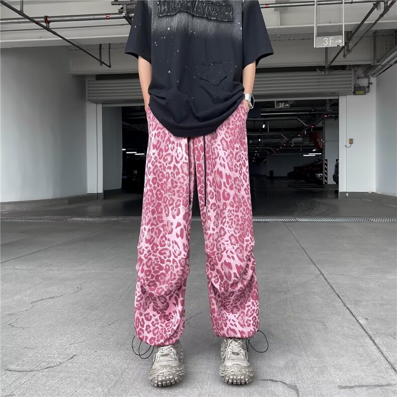 高街复古水洗做旧豹纹满印直筒牛仔裤男女美式休闲百搭阔腿裤,男装牛仔裤,星座1013