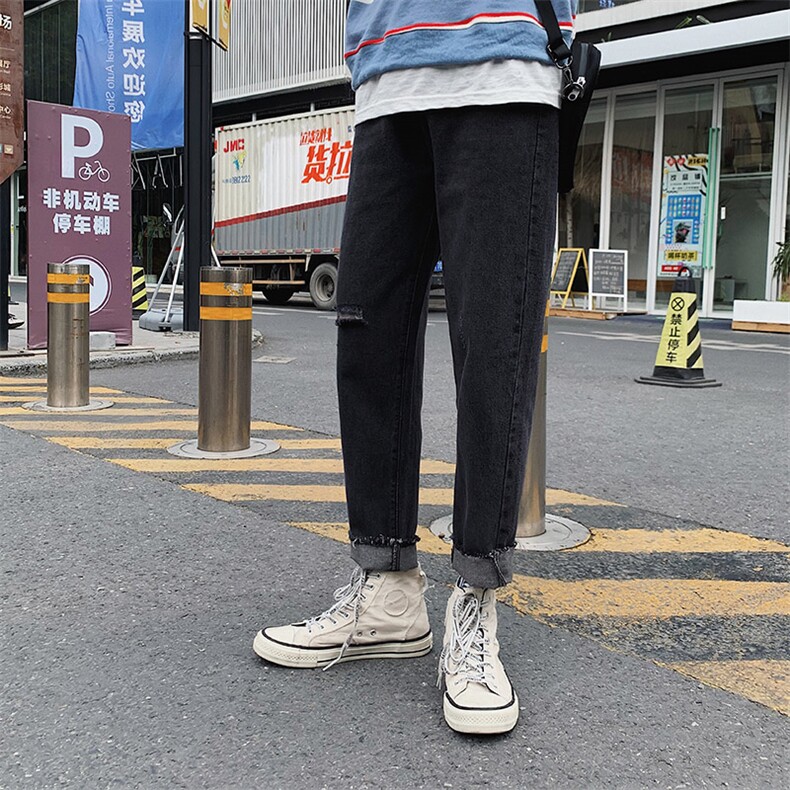 坠感阔腿破洞九分牛仔裤港风裤子男宽松韩版潮流直筒潮牌7101-P35,男装牛仔裤,电商A318