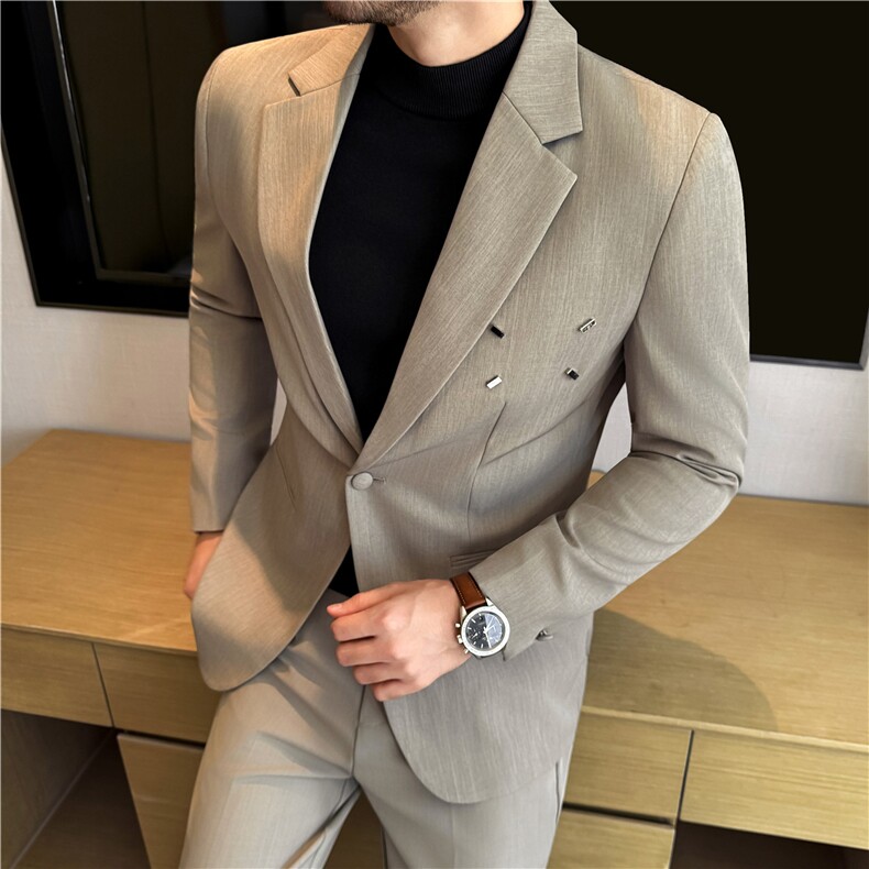 潮男设计感西装套装那不勒斯直筒西裤休闲西装两件套LJT6603-P198,男装西服套装,电商A213