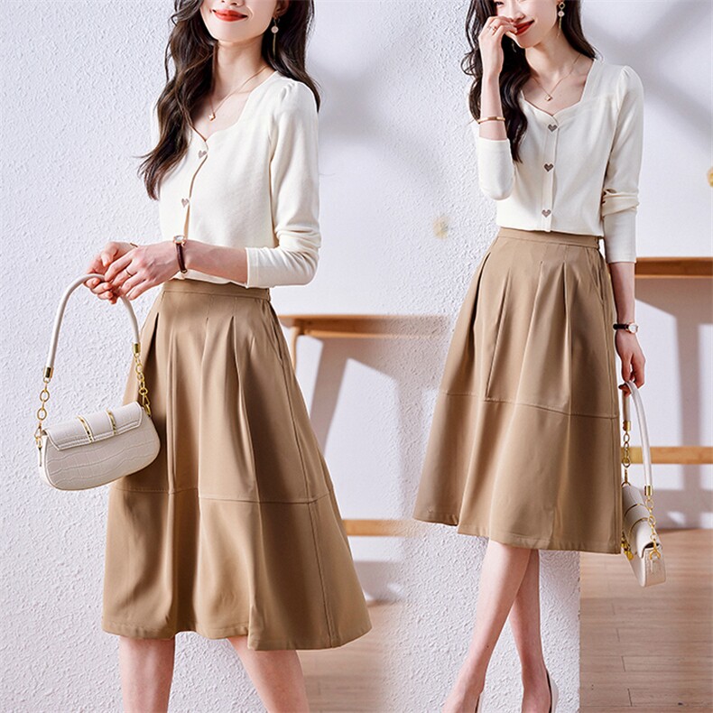 早春新款套装裙2023小个子春装套装裙子女中长款半身裙两件套装裙，女装套装/套裙，千千佰惠
