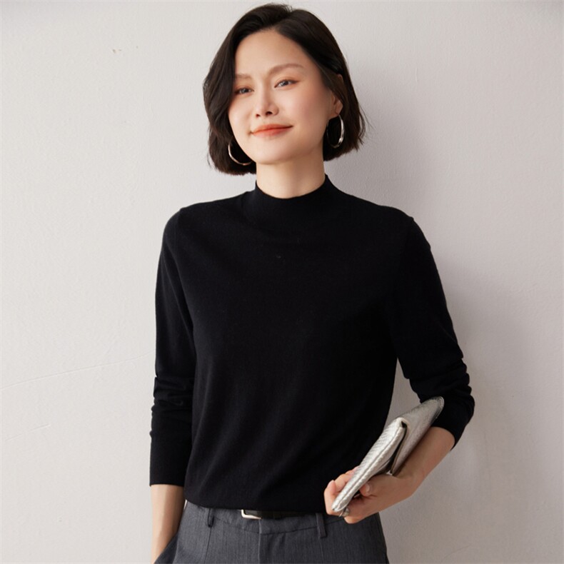 秋冬新款洋气时尚百搭显瘦女款半高领35%山羊绒衫,女装羊绒衫,艾巧羊绒