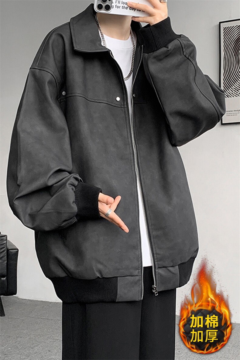 8XL-M美式复古大码皮衣外套男冬加厚棉服夹棉皮袄子棉衣JK006P95,男装皮衣,电商B312