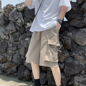 夏款男工装休闲短裤大口袋抽绳直筒中裤D图片