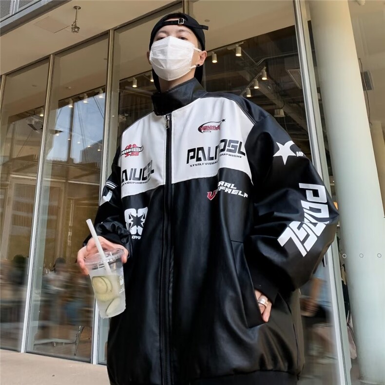 美式高街皮衣男韩版字母拼色个性机车服2025冬季ins外套W5376-P71，男装皮衣，星座412