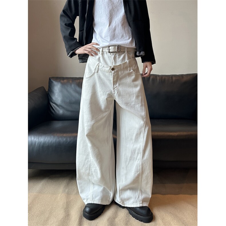 白色双腰头牛仔裤男女春秋美式设计感宽松阔腿工装裤ST9053P53,男装牛仔裤,星座1112-1