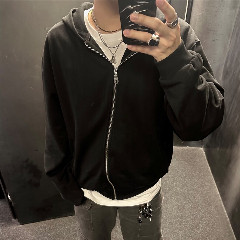 美式cleanfit连帽重磅弯曲拉链高级感短款卫衣男春秋季Boxy外套潮，男装卫衣，星座506A
