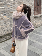主推2025真皮兔毛机车皮毛一体外套2C116-6867-P299-K399，女装毛呢外套，2C116