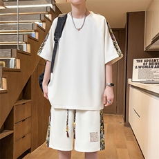 刺绣拼接休闲运动套装男夏季T恤一套短裤两件套A266-TZ9907-P47，男装牛仔裤，电商A266