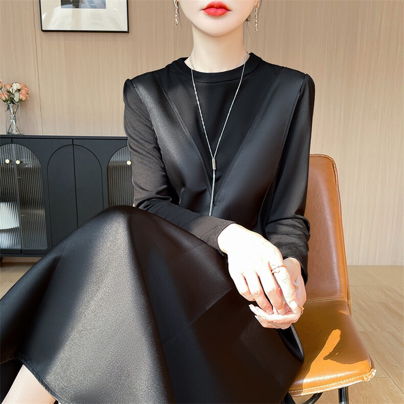 高级感醋酸丝滑缎面连衣裙女2025年春季新款法式显瘦气质爆款长裙图片