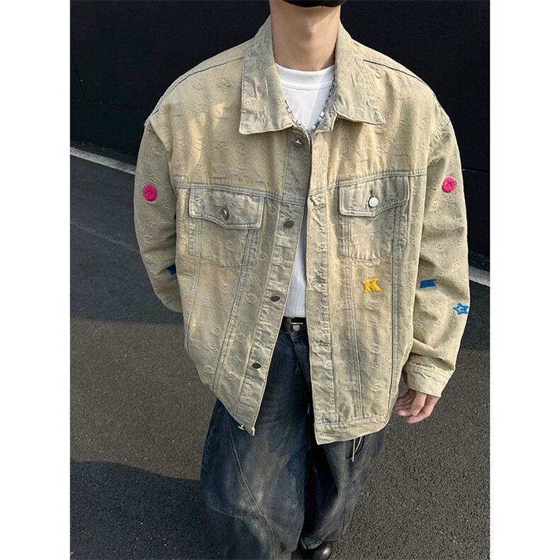 街头黄泥水洗做旧复古牛仔衣男女宽松潮牌夹克外套JK1845，男装工装外套，星座516A
