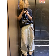 黄泥染水洗做旧破洞宽松牛仔裤废土小众直筒阔腿长裤NZ480特P52，男装牛仔裤，星座908-1