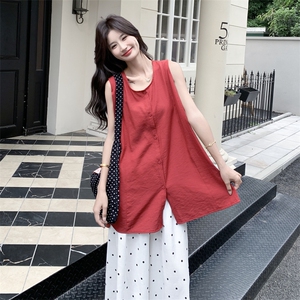日系减龄单排扣马甲背心波点阔腿裤套装女2025夏新款小个子两件套图片