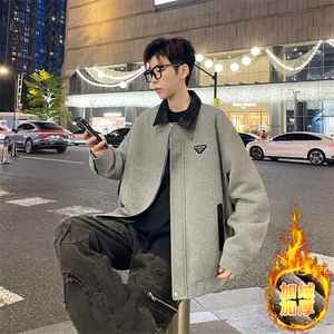 秋冬季男高档翻领夹克男加绒加厚保暖休闲外套痞帅上衣V202-P105图片