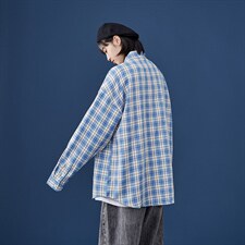 秋季新款帅气时尚男上衣青少年宽松休闲口袋装饰格子衬衫291-P25，男装衬衫，电商A128