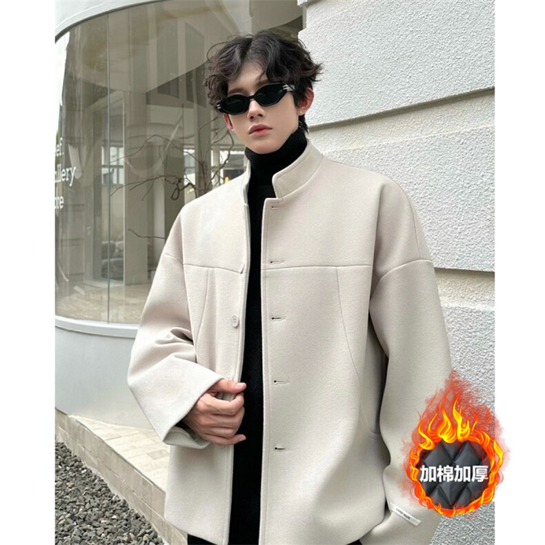 加棉加厚毛呢外套短款夹克大衣504-F32-P75控118（加棉P85控128）图片