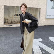 【上新】大货韩系格子拼接皮毛一体短外套2C075-882-P175-K258，女装短外套，2C075