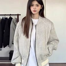 2025春秋新款男复古小香风立领针织拉链开衫美式宽松慵懒风外套，男装夹克，星座506A