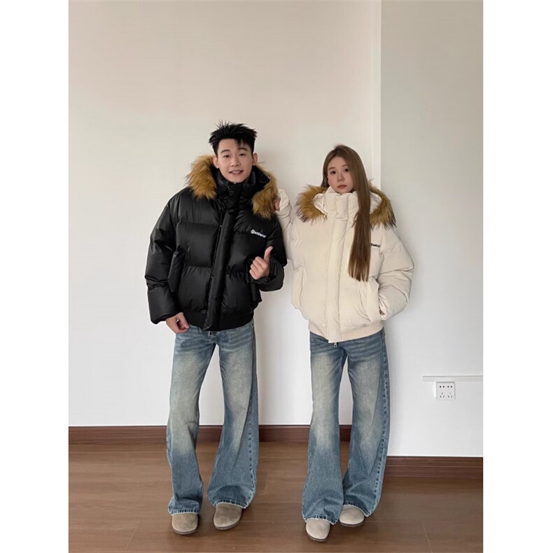 网图得物质量美潮PU蛋白皮毛领棉服外套W1829/特P113,男装棉衣,电商B350