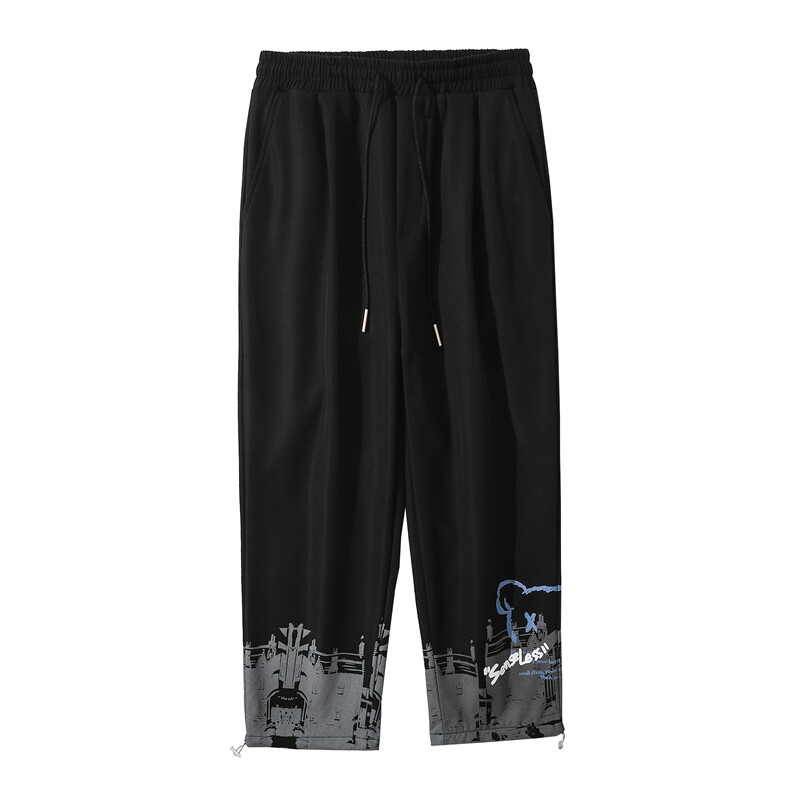 加绒加厚港风冬新款撞色印花抽绳束脚休闲裤2114-2-P55控75，男装休闲裤，星座914-3