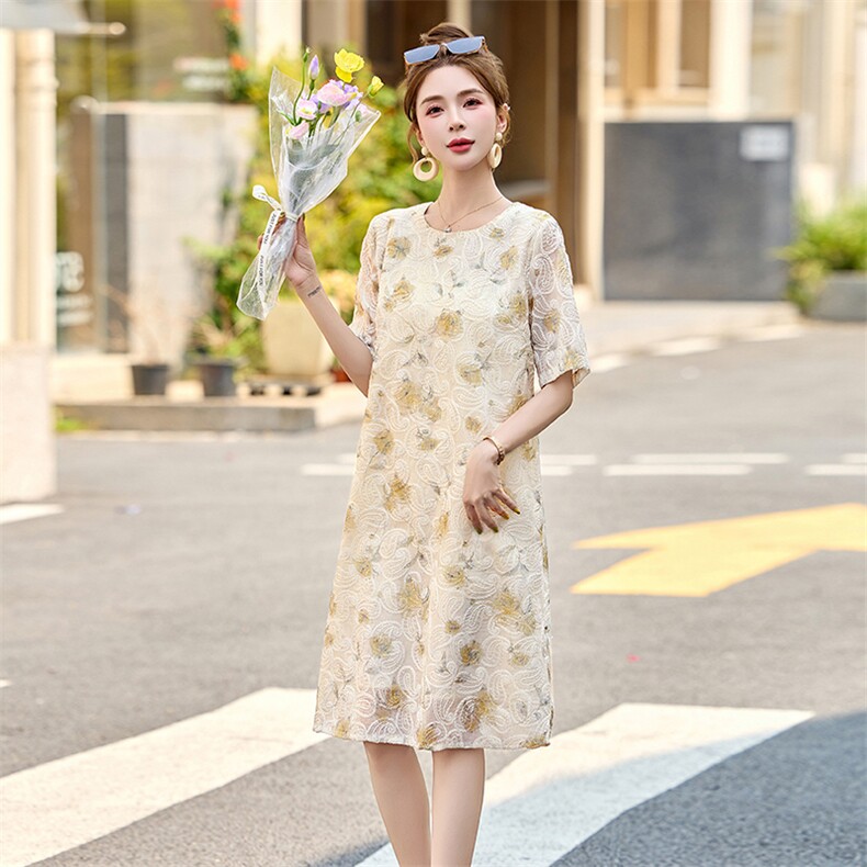 法式碎花连衣裙女夏季2025新款高级感显瘦中长款气质淑女蕾丝裙子,女装连衣裙,罗得堡