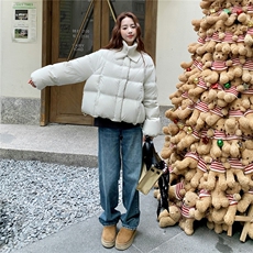 针织领白色羽绒服女冬2025年超火好看高级小众加厚短款面包服外套，女装羽绒服，2B109