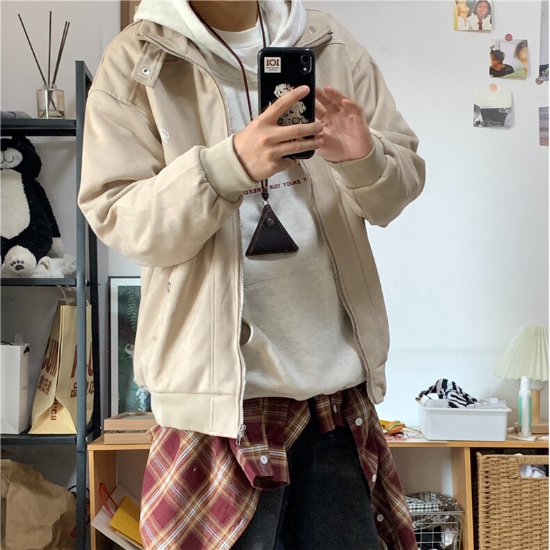纯色cleanfit外套男高级感飞行夹克高街vibe美式棒球服W6177-P70,男装夹克,星座412-3