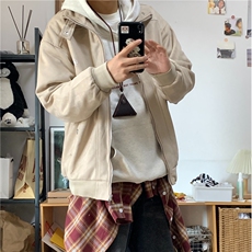 纯色cleanfit外套男高级感飞行夹克高街vibe美式棒球服W6177-P70，男装夹克，星座412-3