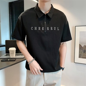 夏季落肩青年Polo衫男短袖翻领t恤衫男韩版中袖五分袖体恤衫T386
