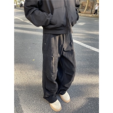 XZ612-K219-P65美式复古工装裤铆钉宽松直筒水洗百搭休闲裤男女，男装休闲裤，星座612