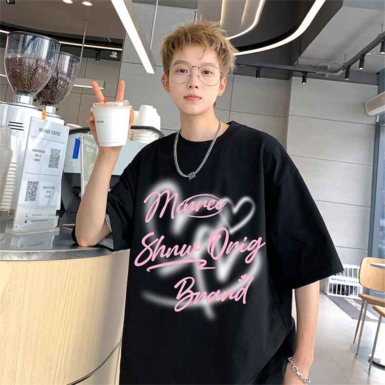 EQ429重磅240克创意爱心涂鸦印花短袖夏季港风宽松T恤男P25,男装T恤,电商C306-1