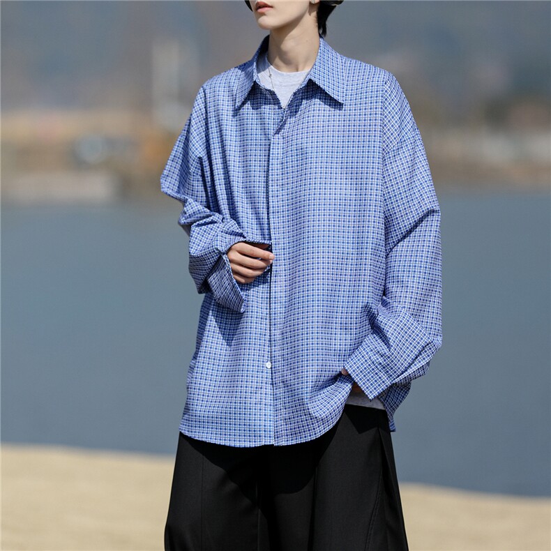 8XL-M长袖衬衫男春夏格子条纹衬衣宽松慵懒风防晒外套CS29005P45,男装防晒衣,电商B312