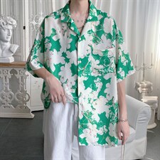 2022夏季冰丝印花衬衣短袖衬衫外套潮XZ518-2，男装衬衫，四季星座518-2