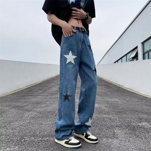 美式牛仔裤男春秋新款休闲直筒裤贴标五角星牛仔裤SG06P45图片