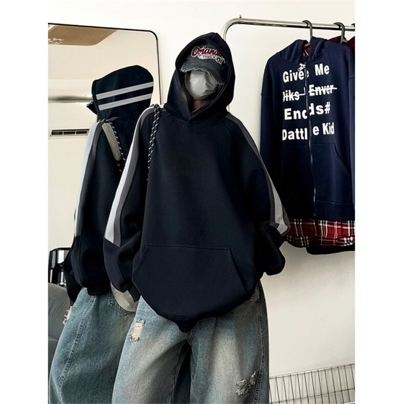 现货抖音得物二开支持退换360克拼接织带连帽卫衣外套FM18,男装卫衣,电商A486