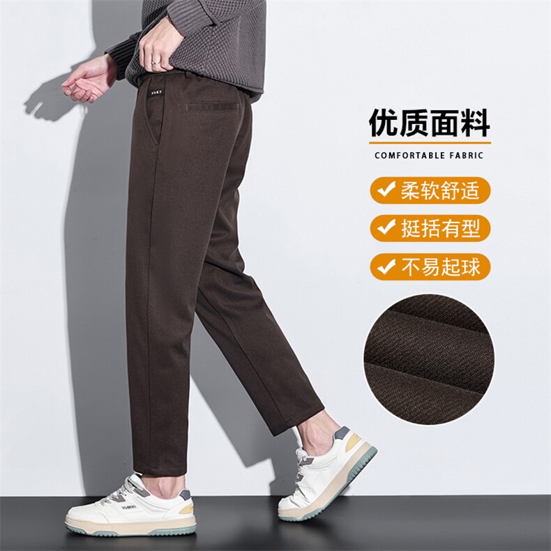 秋冬九分裤男修身小脚百搭商务小西裤9分厚款毛呢休闲裤D935-P50图片