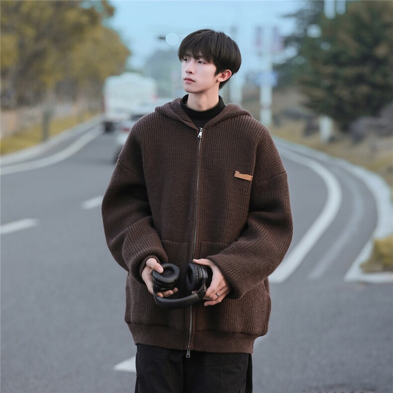 23/秋季连帽针织开衫男生秋冬宽松慵懒风毛衣外套XMYL03-P75控108,男装针织衫/毛衣,电商B370