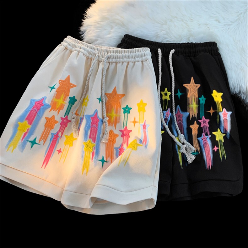 A334-KZ05-P35新款重磅星星涂鸦美式潮牌大码宽松五分裤短裤，男装休闲裤，电商B339(原A334）