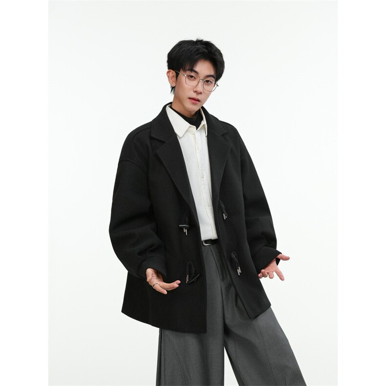 25新款牛角扣短款毛呢大衣风衣504-F53-P75控118（加棉P90控128）,男装风衣,星座504