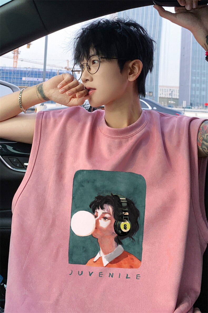 ！2024夏季新款男士百搭麂皮绒无袖短袖潮牌背心TLBX37特P18,男装背心/马甲,电商B220