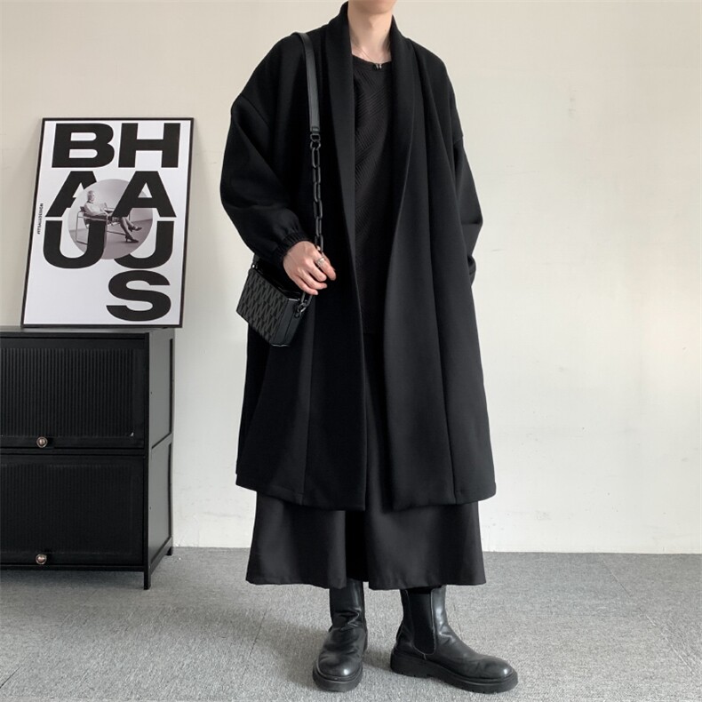 299品质高端实体山本耀司加绒加厚开衫中长款风衣加肥加大码卫衣,男装风衣,星座909-2（原星座717-2）