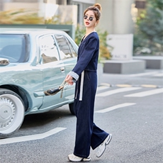 蕾丝拼接牛仔套装女春季2025新款洋气时尚时髦气质阔腿裤两件套，女装套装/套裙，瑶迪依秀