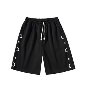运动短裤篮球印花夏季毛圈布黑色五分裤休闲阔腿宽松中裤6128/图片