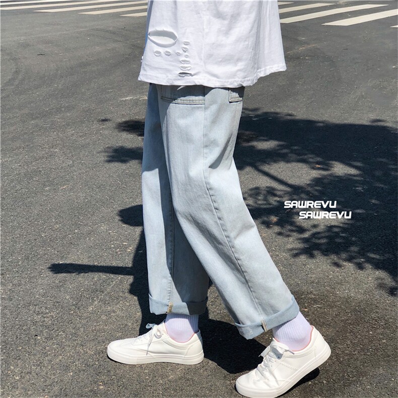 主推差价大春秋宽松阔腿九分裤港风坠感男女老爹裤1008-BK17-P35,男装牛仔裤,星座1008