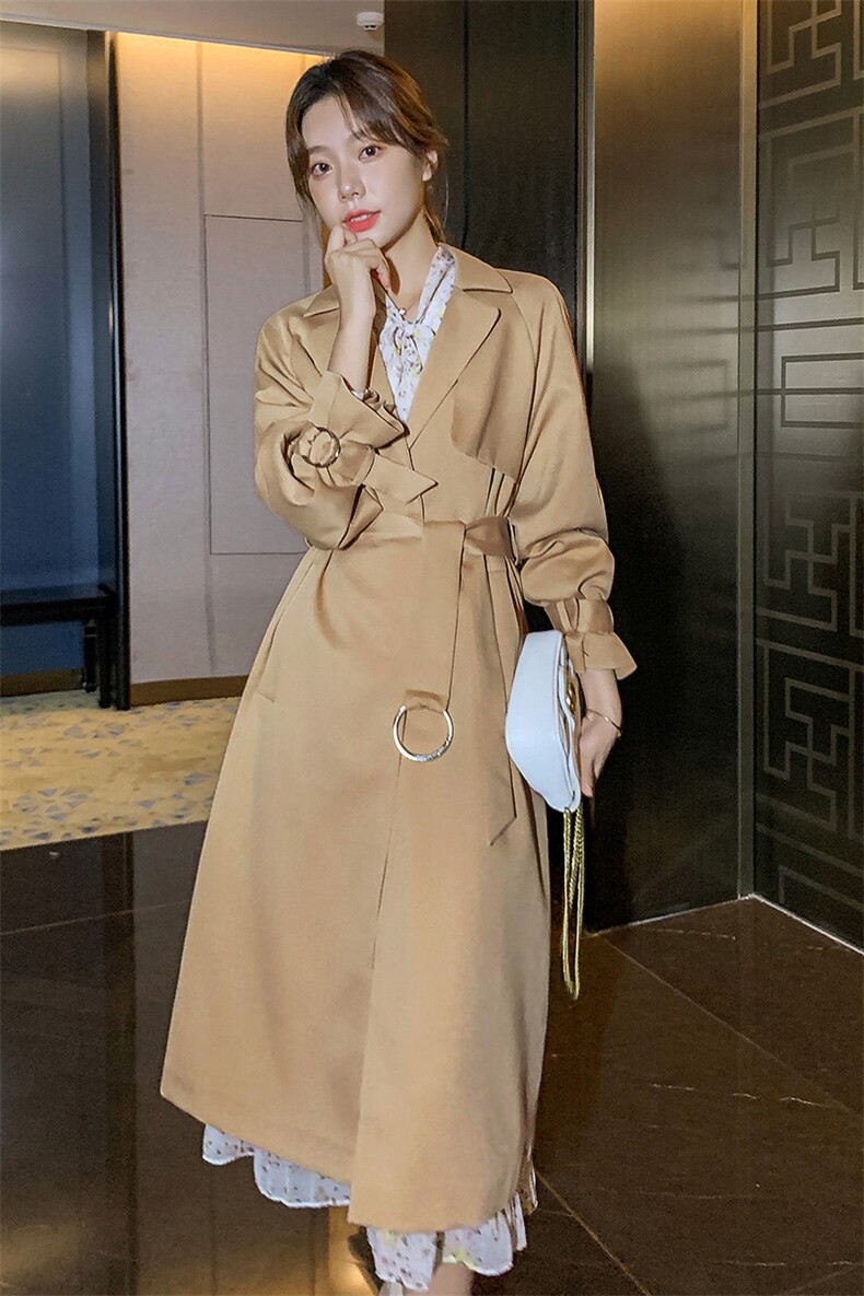 ByYou2025春季新款高级感中长款卡其色风衣外套女英伦风休闲大衣,女装风衣,依多米