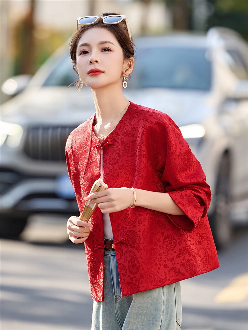 现货2026年春季新款依如秀新中式盘扣上衣外套,女装短外套,依如秀(原杭风阁)
