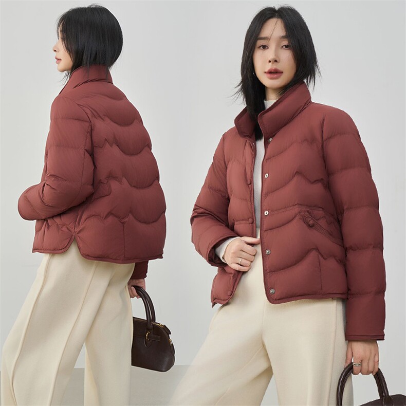 现货2025年冬季新款90白鸭绒盘扣轻薄短款羽绒服女,女装羽绒服,阳光伊恋