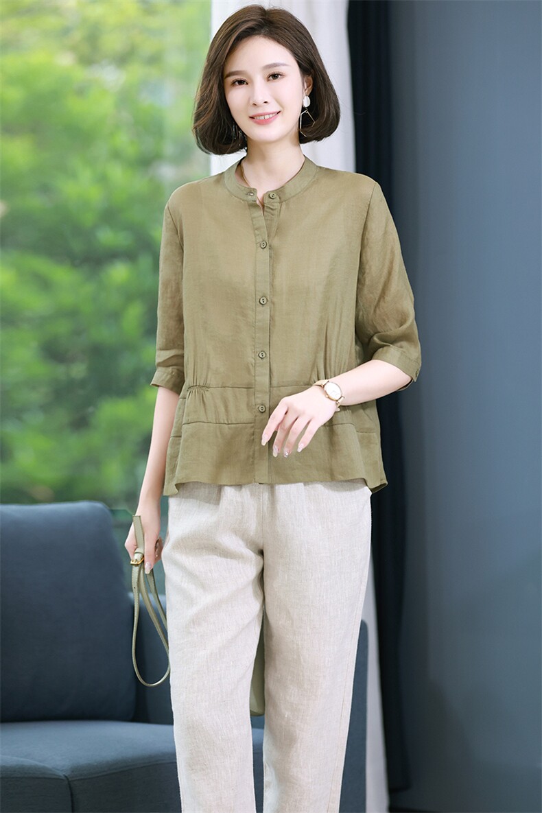 2024春季新款简约气质立领宽松时尚休闲显瘦舒适上衣,女装衬衫,丽影随形