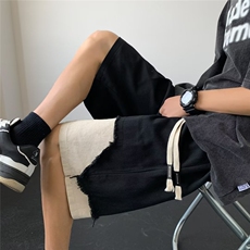 美式高街设计感拼接抽绳休闲纯棉短裤P38，男装休闲裤，星座1116-2