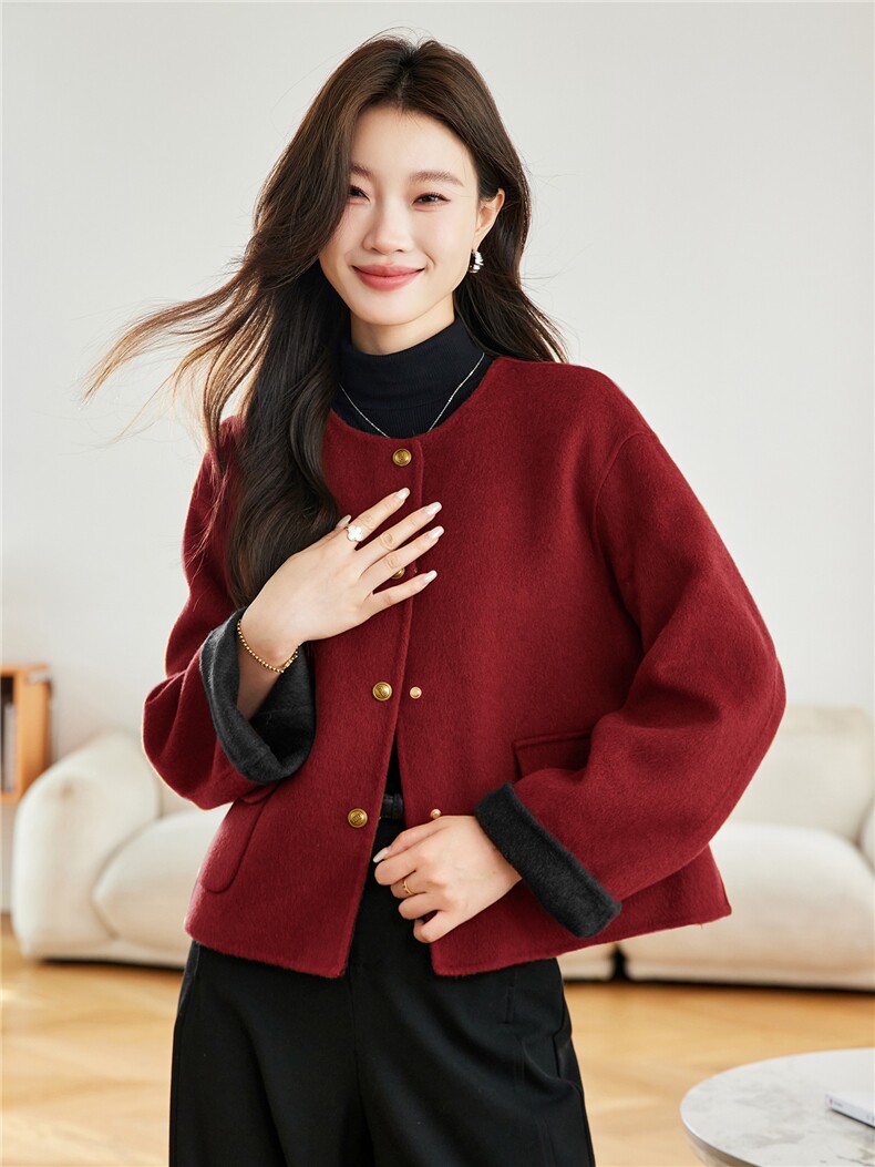 极简风气质短款毛呢外套女2025秋冬新款小个子百搭双面羊毛呢大衣,女装双面呢大衣,拾衣