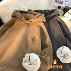 冬季加绒加厚连帽麂皮绒刺绣连帽卫衣YT05P75M-4XL，男装卫衣，星座712